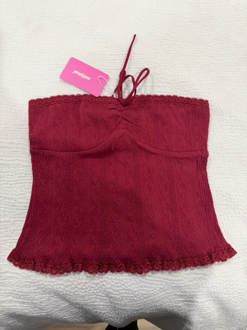 Edikted Burgundy Strapless Lace-Trim Tube Top